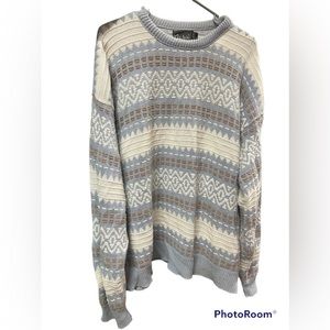 VINTAGE John Weitz Blue Knit Sweater Mens Large L Cotton Textured Made in USA